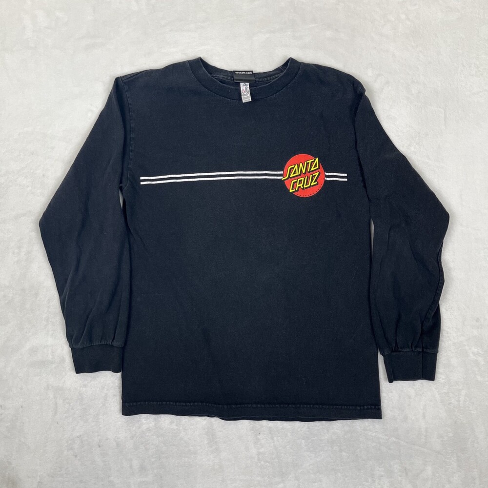 Vintage Santa Cruz Skateboard Long Sleeve T-Shirt Size S Double Sided Y2K Black